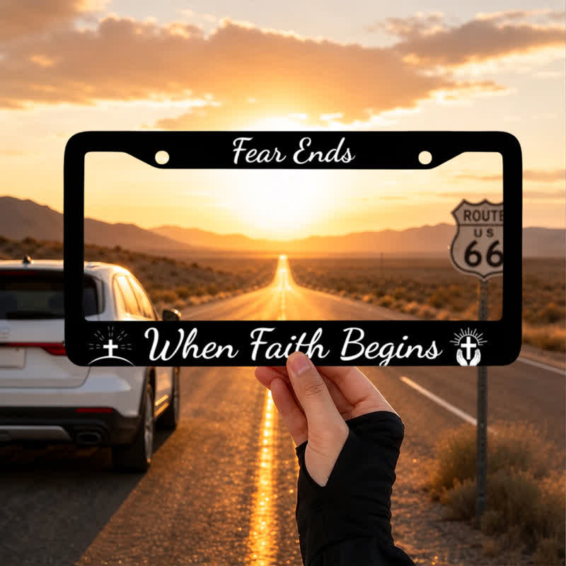 Christianartworkshop Sacred Cross Faith Metal Car Frame: Beacon of Steadfast Heavenly Strength - 12.24"*6.26"*0.4"/31.1cm*15.9cm*1cm (Standard 6"x12" US plate size) - image 0