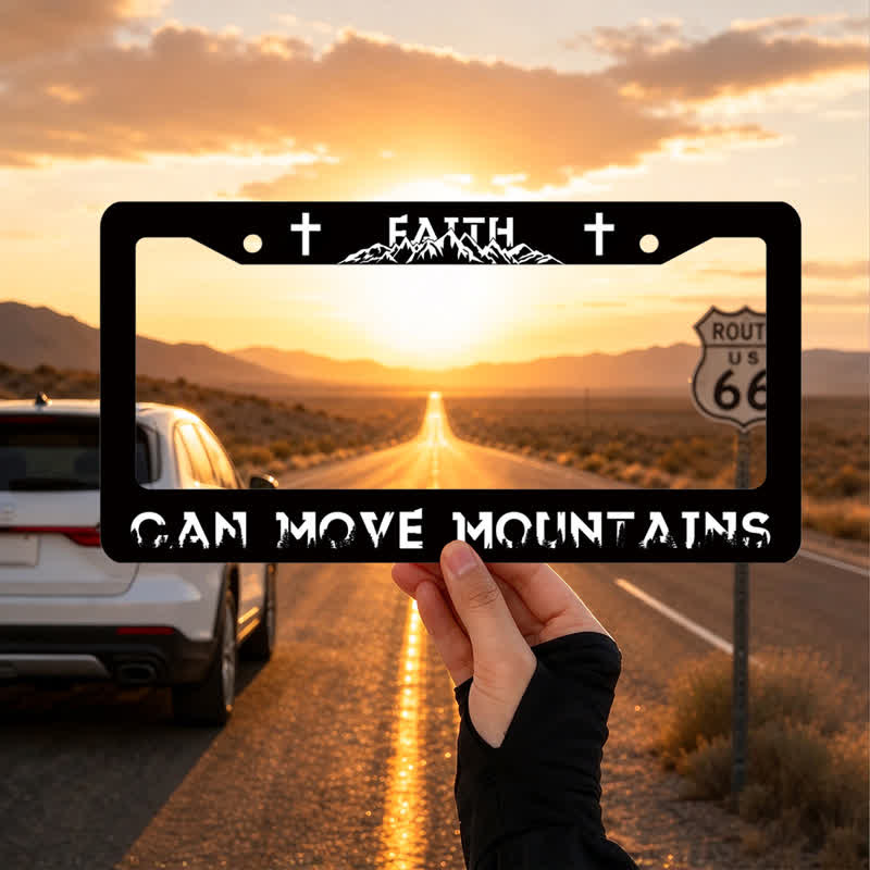 Christianartworkshop Mountain Silhouette Faith Inscription Car Frame: Reminder of Tender Heavenly Care - 12.24"*6.26"*0.4"/31.1cm*15.9cm*1cm (Standard 6"x12" US plate size) - image 0