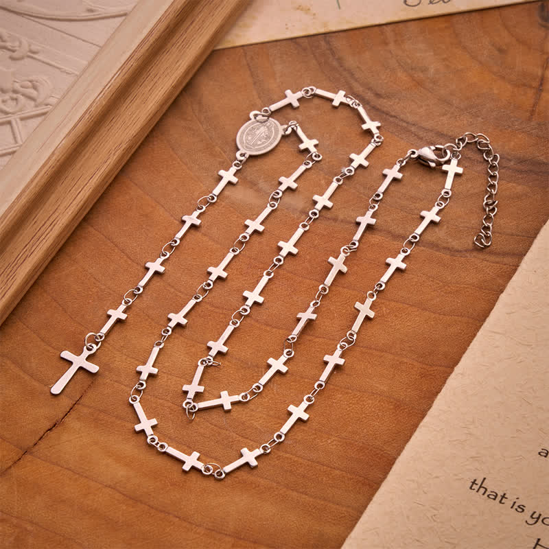Christianartworkshop Our Lady Medal Cross Link Rosary: Token of Gentle Divine Comfort - Silver - Our Lady & Cross C - image 12
