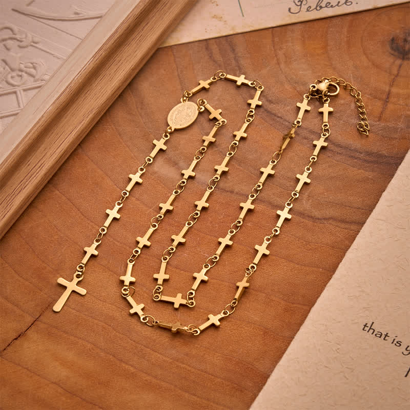 Christianartworkshop Our Lady Medal Cross Link Rosary: Token of Gentle Divine Comfort - Golden - Our Lady & Cross B - image 2