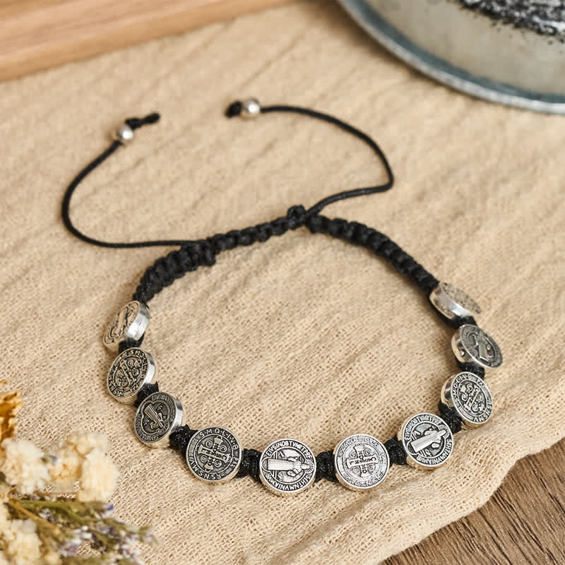 Christianartworkshop St.Benedict Medal Braided Devotional Bracelet: Token of Gentle Divine Comfort - Black - image 4