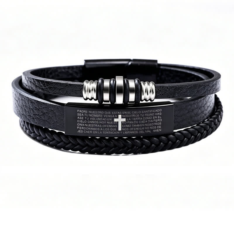 Christianartworkshop Scripture Engraved Cross PU Leather Stack Bracelet: Token of Gentle Divine Comfort - Cross B - image 2