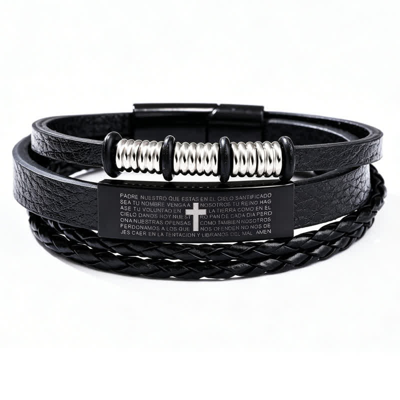 Christianartworkshop Scripture Engraved Cross PU Leather Stack Bracelet: Token of Gentle Divine Comfort - Cross A - image 1