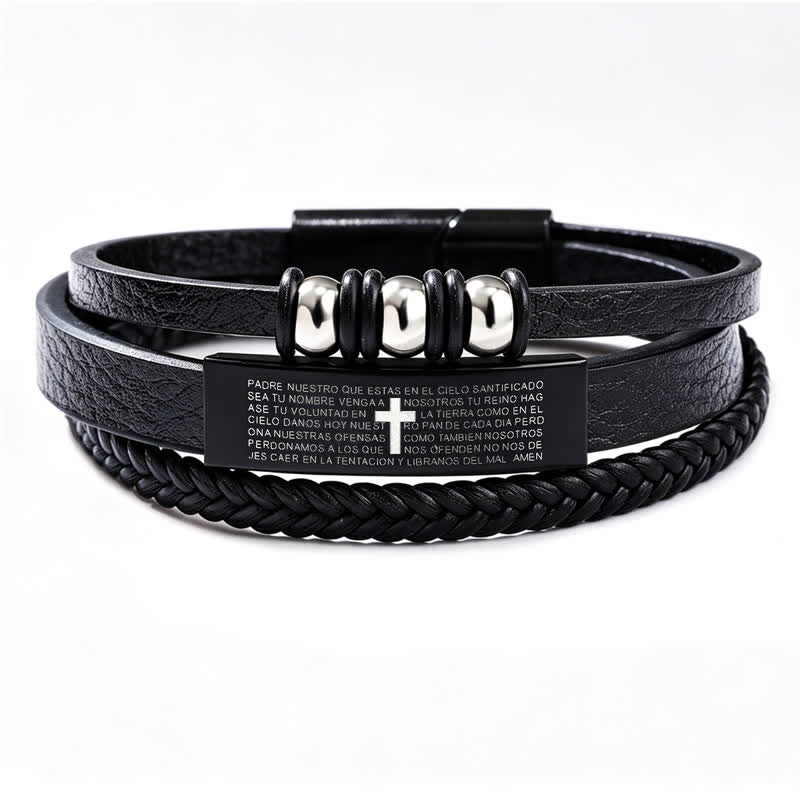 Christianartworkshop Scripture Engraved Cross PU Leather Stack Bracelet: Token of Gentle Divine Comfort - Cross C - image 3