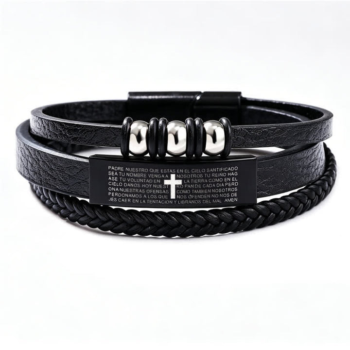 Christianartworkshop Scripture Engraved Cross PU Leather Stack Bracelet: Token of Gentle Divine Comfort - Cross C - image 3