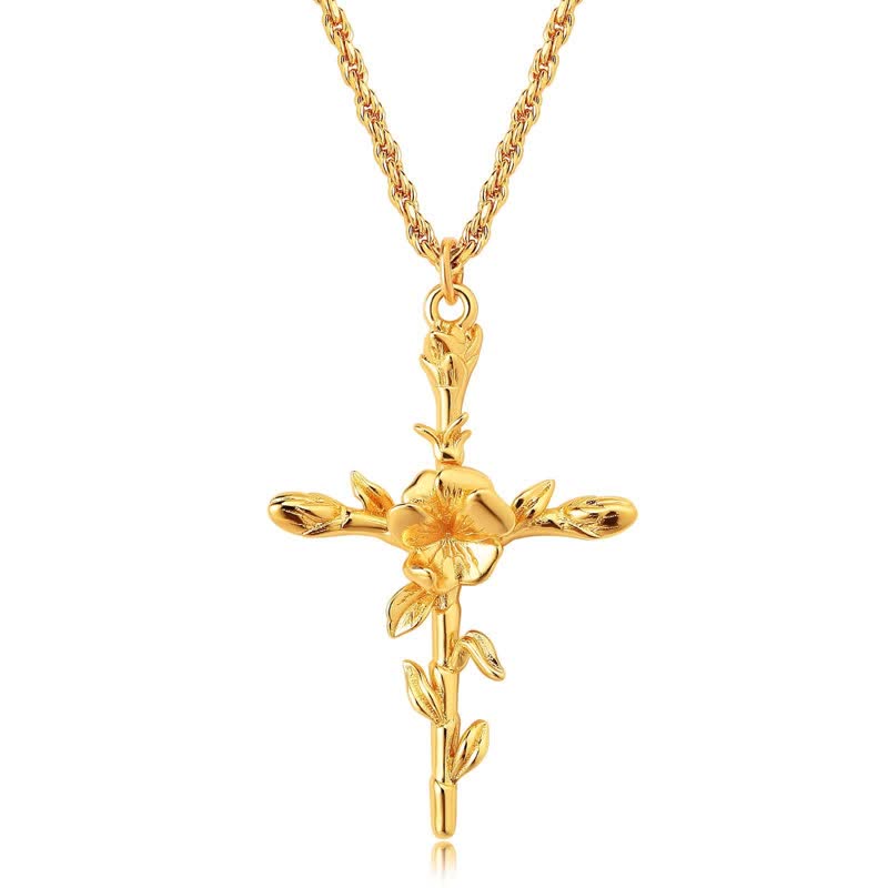 Christianartworkshop Polished Zinc Alloy Birth Flower Cross Necklace: Icon of Warm Heavenly Blessing - Violet - image 3