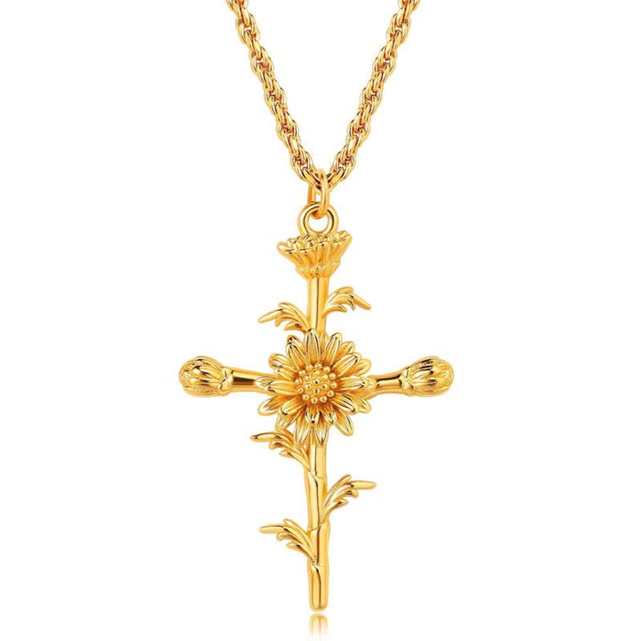 Christianartworkshop Polished Zinc Alloy Birth Flower Cross Necklace: Icon of Warm Heavenly Blessing - Daisy - image 5