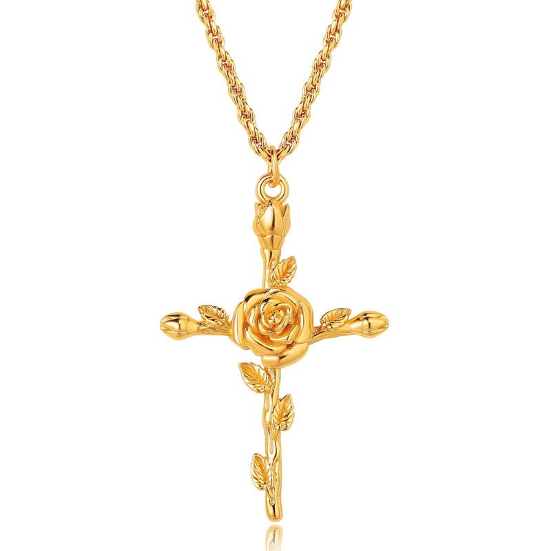 Christianartworkshop Polished Zinc Alloy Birth Flower Cross Necklace: Icon of Warm Heavenly Blessing - Rose - image 7