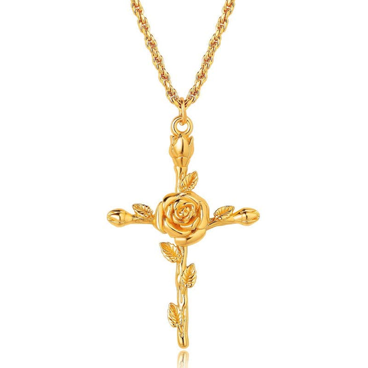 Christianartworkshop Polished Zinc Alloy Birth Flower Cross Necklace: Icon of Warm Heavenly Blessing - Rose - image 7