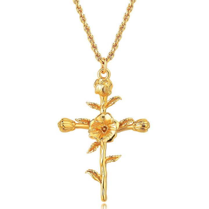 Christianartworkshop Polished Zinc Alloy Birth Flower Cross Necklace: Icon of Warm Heavenly Blessing - Morning Glory - image 10