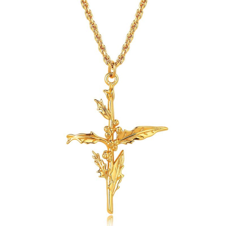 Christianartworkshop Polished Zinc Alloy Birth Flower Cross Necklace: Icon of Warm Heavenly Blessing - Holly - image 13