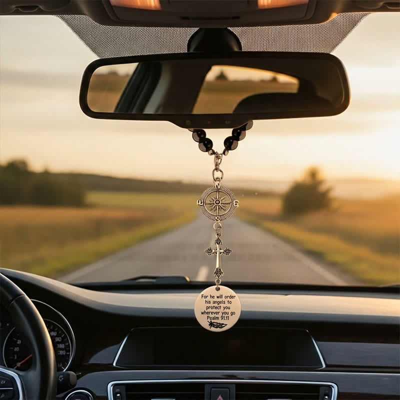 Christianartworkshop Engraved Scripture Cross Car Pendant: Token of Gentle Divine Travel Protection - image 1