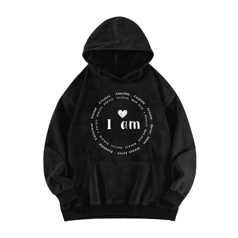 Christianartworkshop I Am Heart Print Vintage Wash Fleece Hoodie - Black - 5XL - image 0