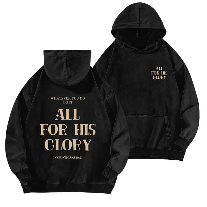 Christianartworkshop All For His Glory Verse Print Beige Washed Hoodie - Black - 5XL - image 3