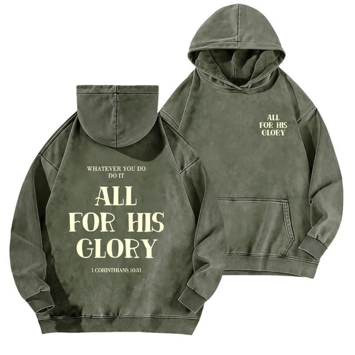 Christianartworkshop All For His Glory Verse Print Beige Washed Hoodie - Army Green - 5XL - image 9