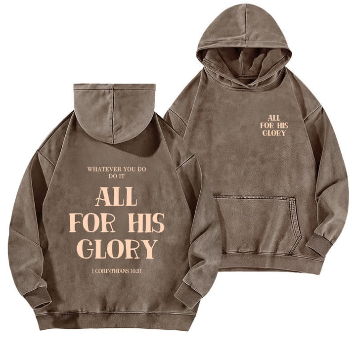 Christianartworkshop All For His Glory Verse Print Beige Washed Hoodie - Coffee - 5XL - image 12