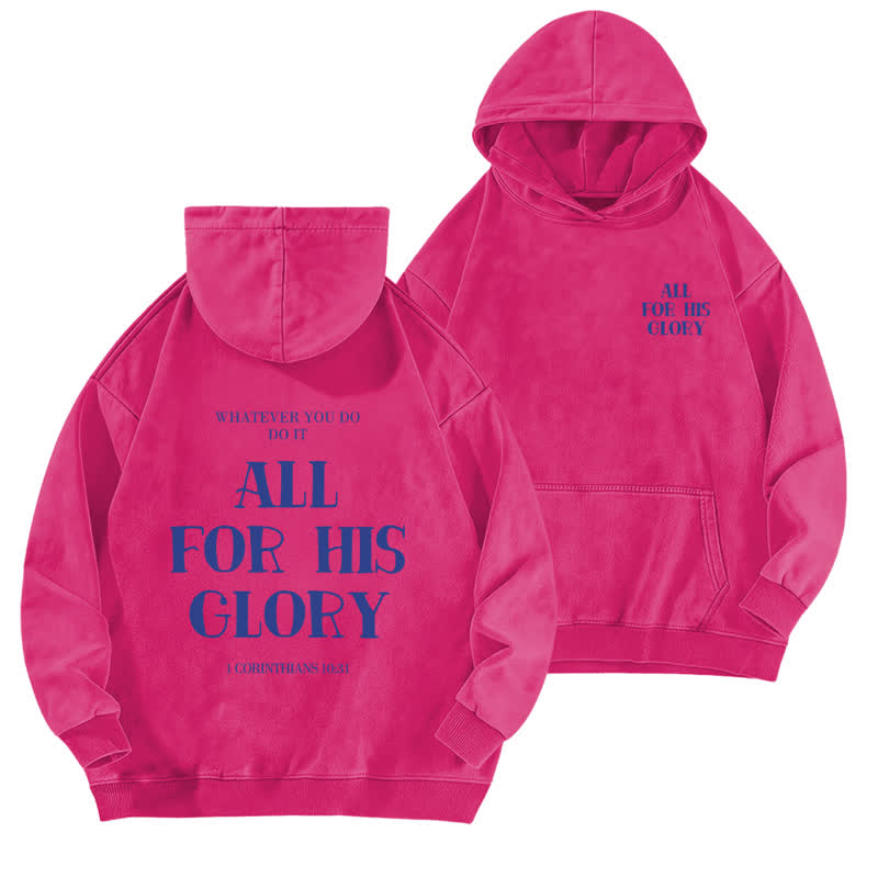 Christianartworkshop All For His Glory Verse Print Beige Washed Hoodie - Rose - 5XL - image 15