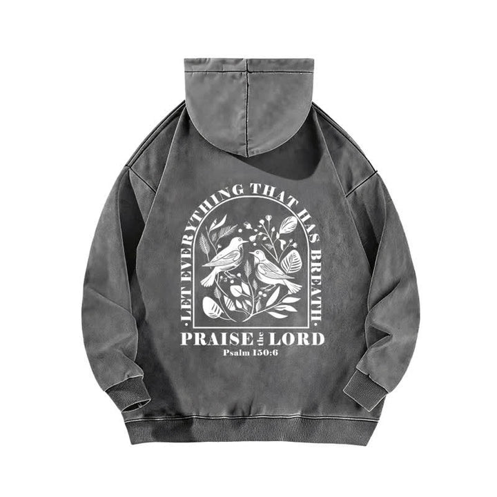 Christianartworkshop Praise The Lord Botanical Bird Beige Washed Hoodie - image 7
