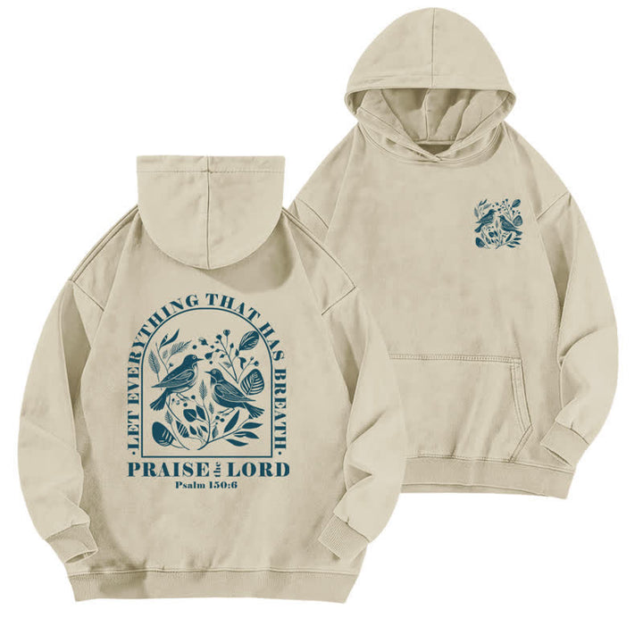 Christianartworkshop Praise The Lord Botanical Bird Beige Washed Hoodie - Apricot - 5XL - image 0
