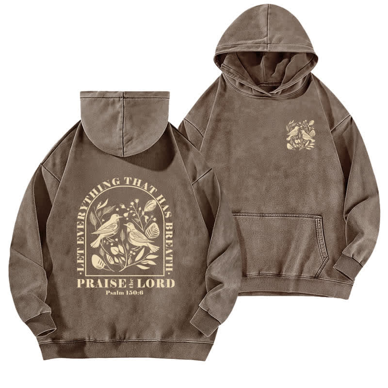 Christianartworkshop Praise The Lord Botanical Bird Beige Washed Hoodie - Coffee - 5XL - image 12
