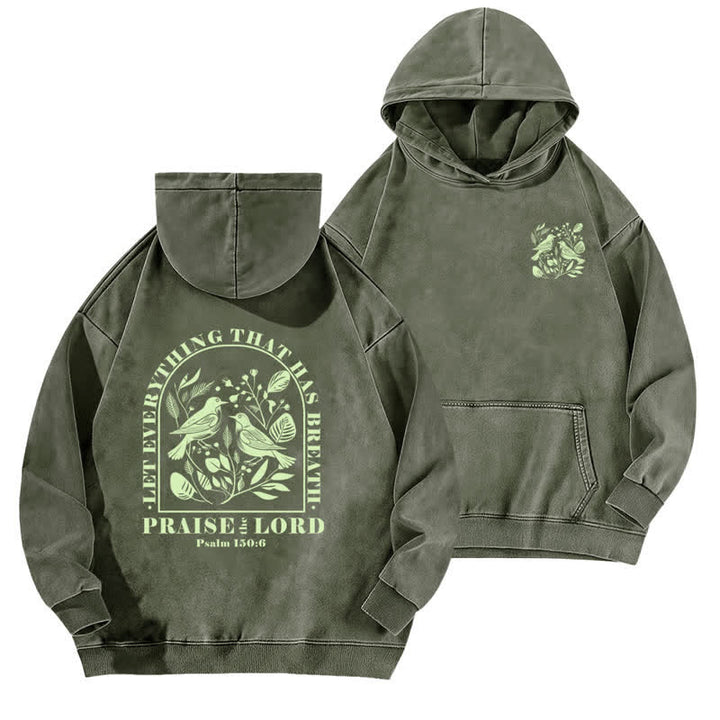 Christianartworkshop Praise The Lord Botanical Bird Beige Washed Hoodie - Army Green - 5XL - image 9