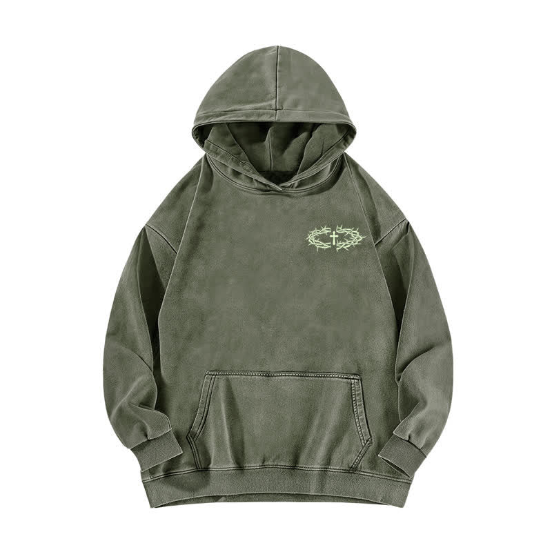 Christianartworkshop Crown Of Thorns Cross Graphic Beige Washed Hoodie - image 11