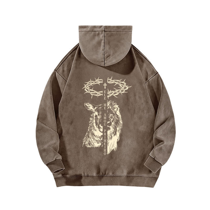 Christianartworkshop Crown Of Thorns Cross Graphic Beige Washed Hoodie - image 13