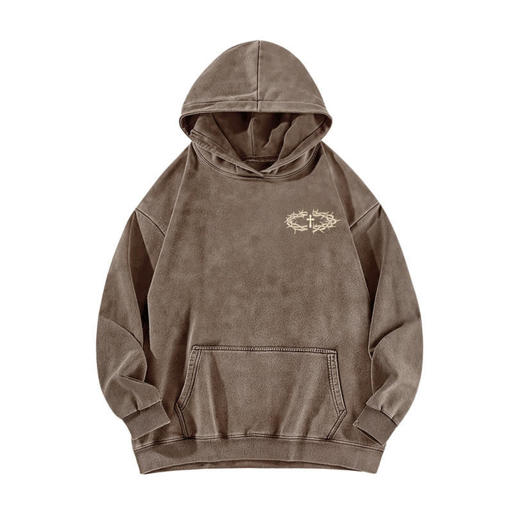 Christianartworkshop Crown Of Thorns Cross Graphic Beige Washed Hoodie - image 14