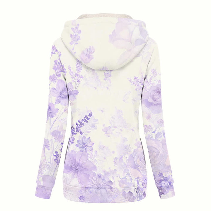 Christianartworkshop Lavender Floral Cross Sherpa Lined Hooded Women's Fleece Coat - image 1