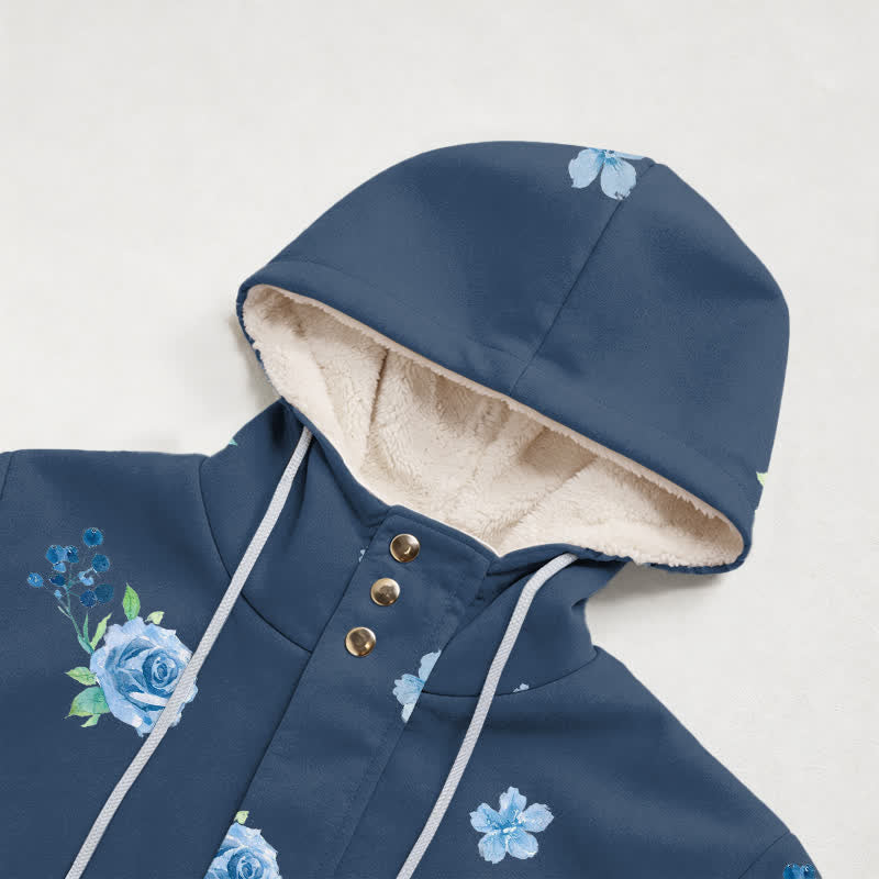 Christianartworkshop Navy Rose Cross Hooded Women's Fleece Coat - image 2