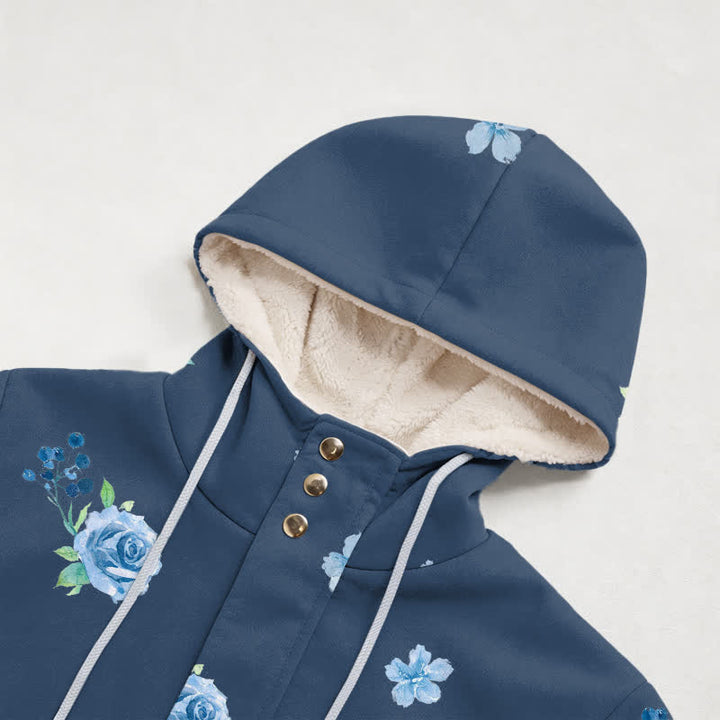 Christianartworkshop Navy Rose Cross Hooded Women's Fleece Coat - image 2