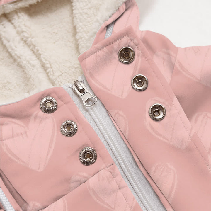 Christianartworkshop Pink Jesus Cross Heart Print Hooded Women's Fleece Coat - image 3