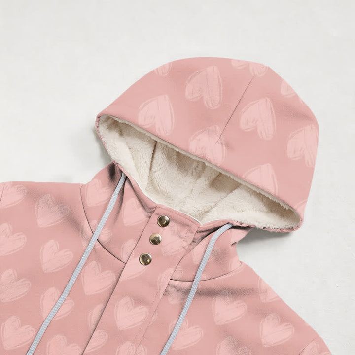 Christianartworkshop Pink Jesus Cross Heart Print Hooded Women's Fleece Coat - image 2