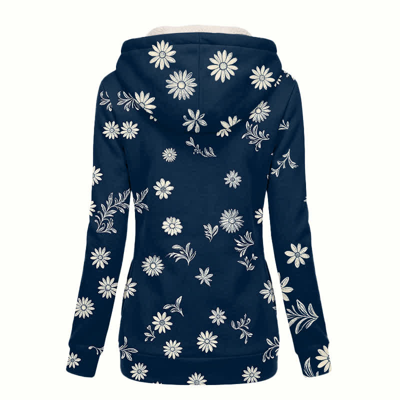 Christianartworkshop Navy Daisy Print Hooded Zip Women's Fleece Coat - image 1