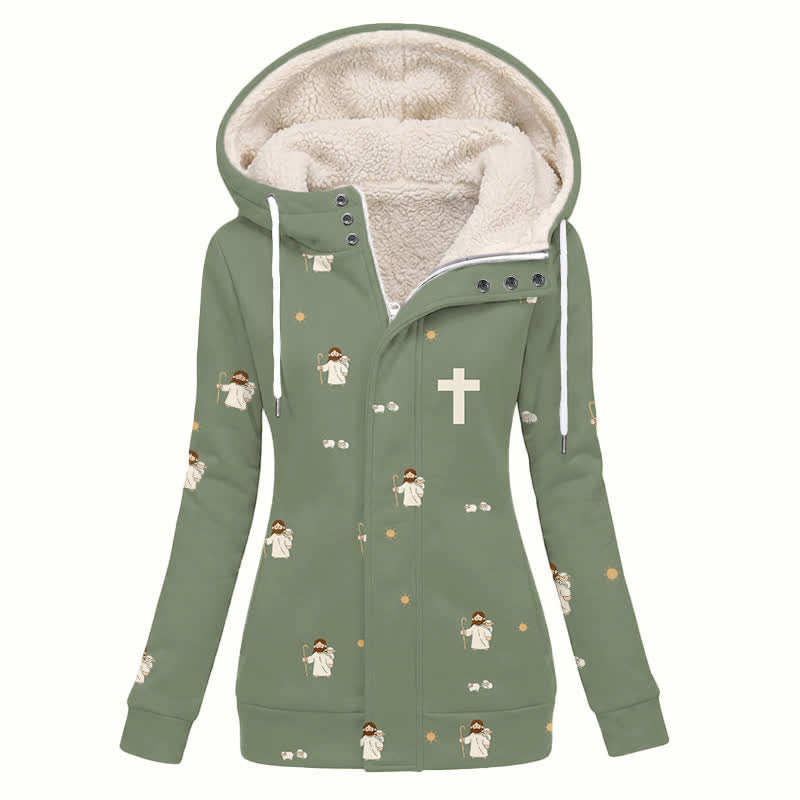 Christianartworkshop Olive Cross Floral Hooded Women's Fleece Coat - US16,UK/AU20,EU48(4XL) - image 0