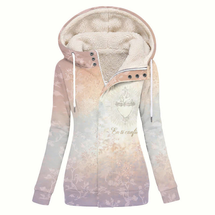 Christianartworkshop Blush Floral Heart Hooded Women's Fleece Coat - US16,UK/AU20,EU48(4XL) - image 0