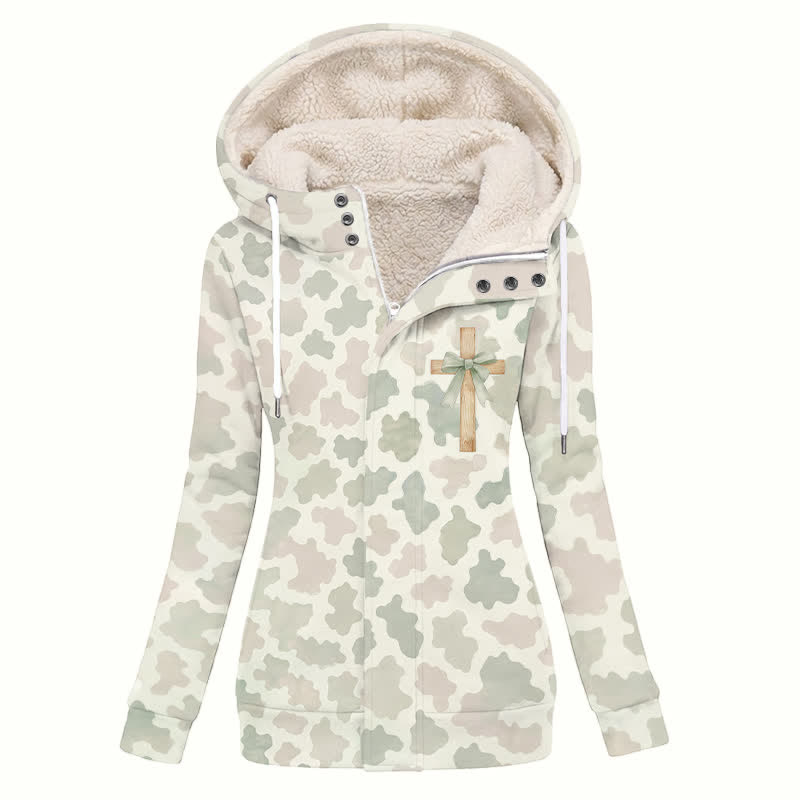 Christianartworkshop Neutral Camo Cross Charm Hooded Women's Fleece Coat - US16,UK/AU20,EU48(4XL) - image 0