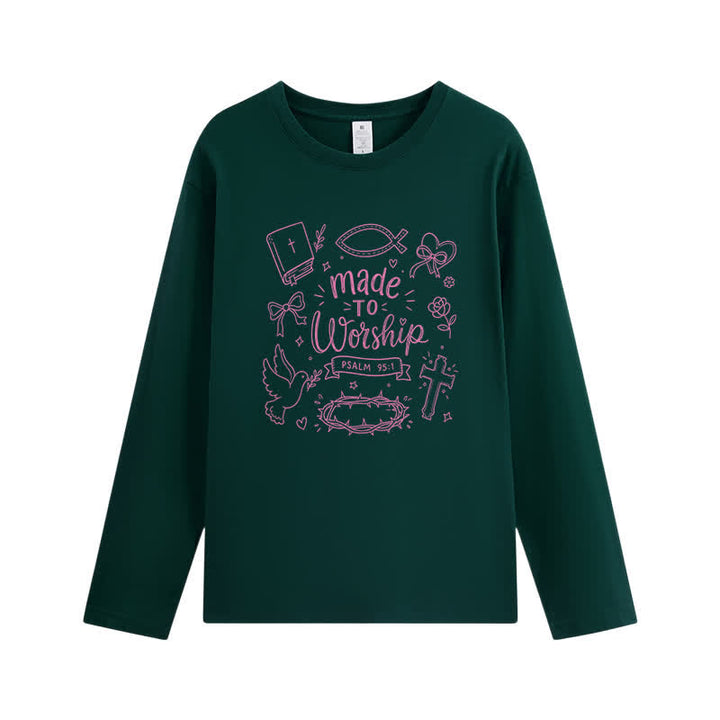 Christianartworkshop Made To Worship Psalm 95:1 Graphic Long-Sleeve T-Shirt - Dark Green - 4XL - image 2