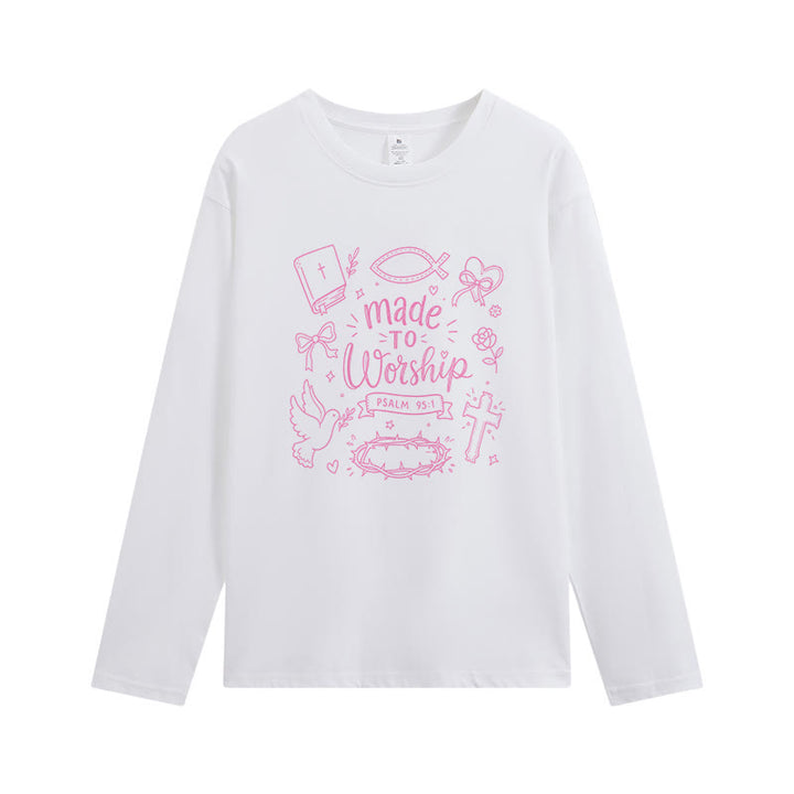 Christianartworkshop Made To Worship Psalm 95:1 Graphic Long-Sleeve T-Shirt - White - 4XL - image 1