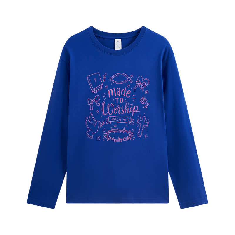 Christianartworkshop Made To Worship Psalm 95:1 Graphic Long-Sleeve T-Shirt - Navy Blue - 4XL - image 7