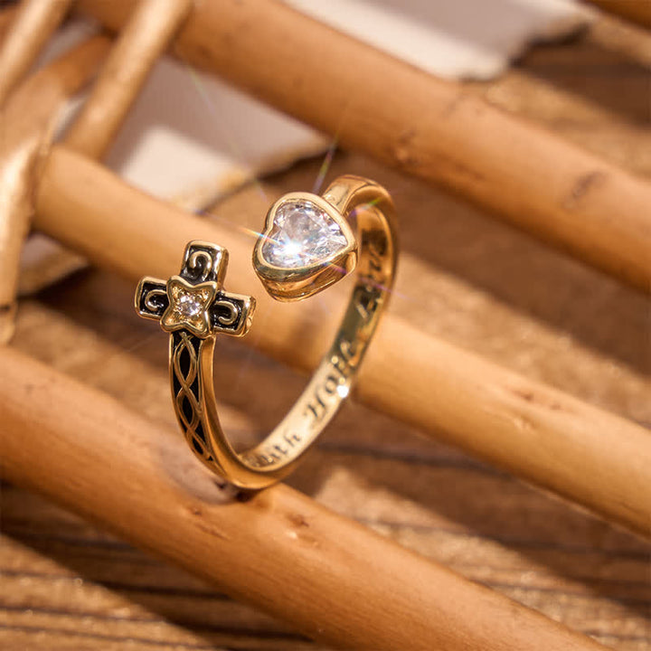 Christianartworkshop Inscribed Faith Hope Love Cross Heart Ring: Token of Gentle Divine Comfort - image 3