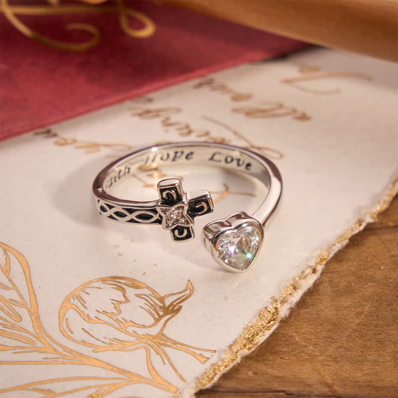 Christianartworkshop Inscribed Faith Hope Love Cross Heart Ring: Token of Gentle Divine Comfort - Silver(Suitable for US Sizes 6-9) - image 4