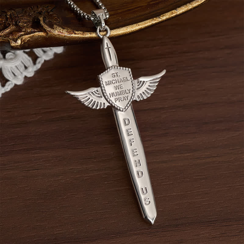 Christianartworkshop Uplifting Double-Face St. Michael Wing Sword Cross Necklace - image 10
