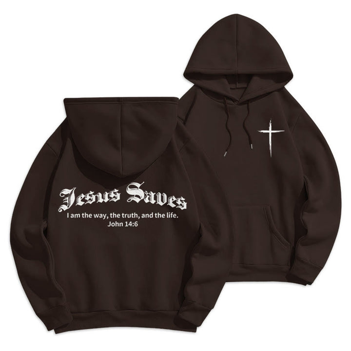 Christianartworkshop Jesus Saves John 14:6 Faith Fleece Lined Polyester Hoodie - Brown - 2XL - image 6