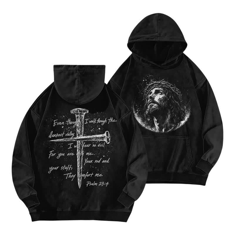 Christianartworkshop Crown Of Thorns Portrait Black Street Washed Hoodie - Black - 5XL - image 0
