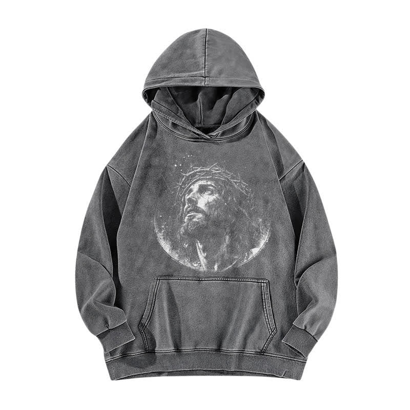 Christianartworkshop Crown Of Thorns Portrait Black Street Washed Hoodie - image 5