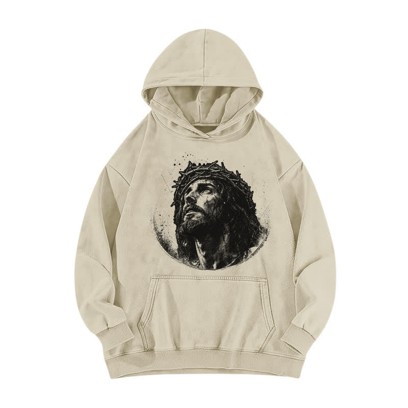 Christianartworkshop Crown Of Thorns Portrait Black Street Washed Hoodie - image 14