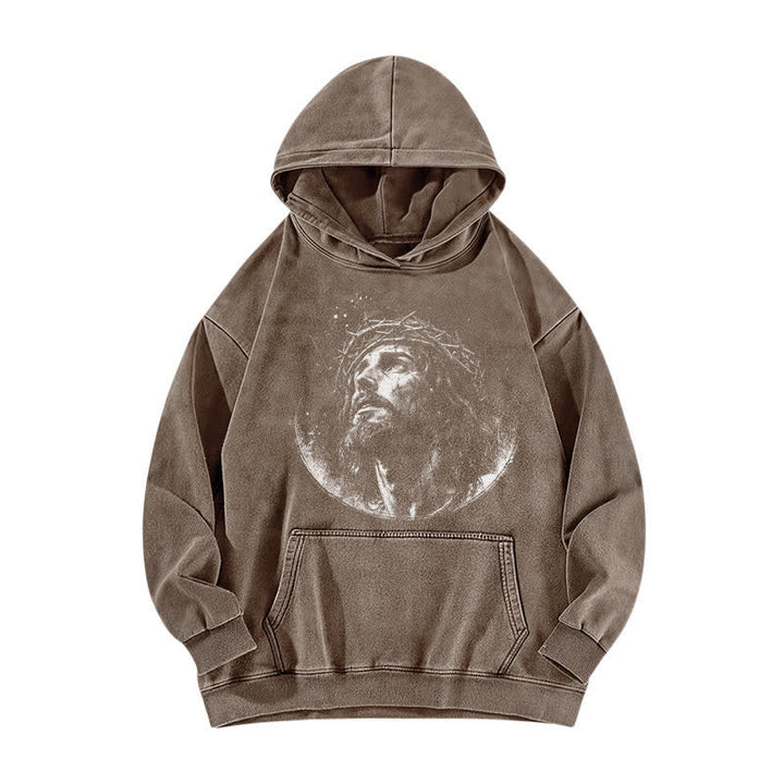 Christianartworkshop Crown Of Thorns Portrait Black Street Washed Hoodie - image 11