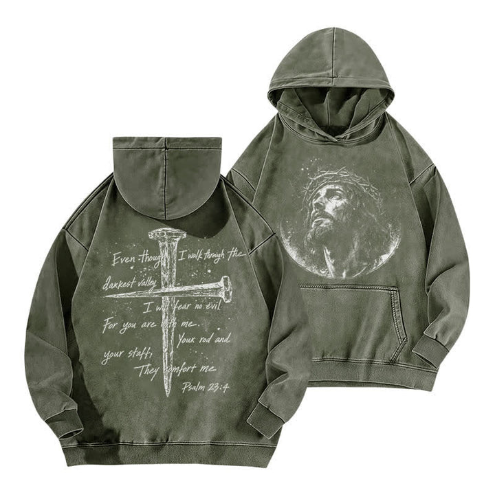 Christianartworkshop Crown Of Thorns Portrait Black Street Washed Hoodie - Army Green - 5XL - image 6
