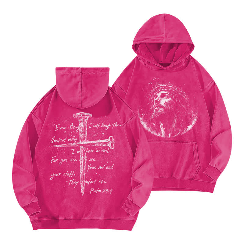 Christianartworkshop Crown Of Thorns Portrait Black Street Washed Hoodie - Rose - 5XL - image 15